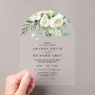 Elegant Ivory Floral & Greenery Eucalyptus Wedding Acrylic Invitations