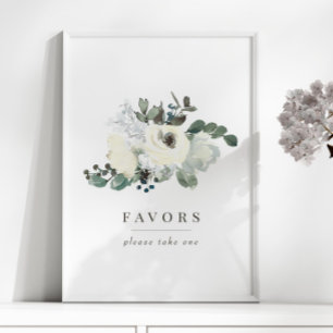 Elegant Ivory Floral Greenery Wedding Favours Sign