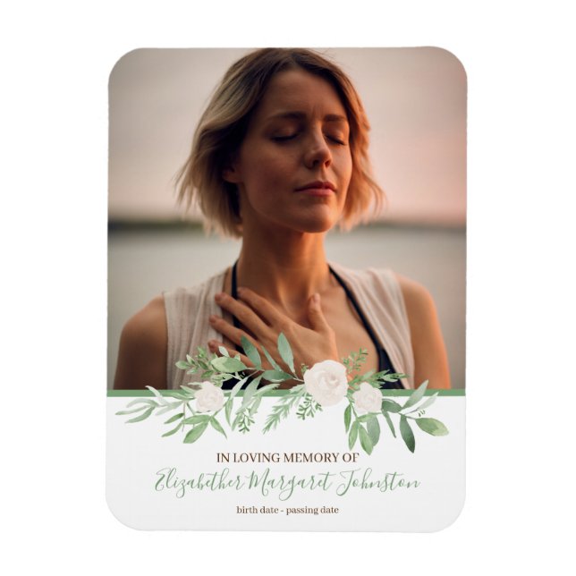 Elegant Ivory Floral In Loving Memory Funeral Magnet (Vertical)