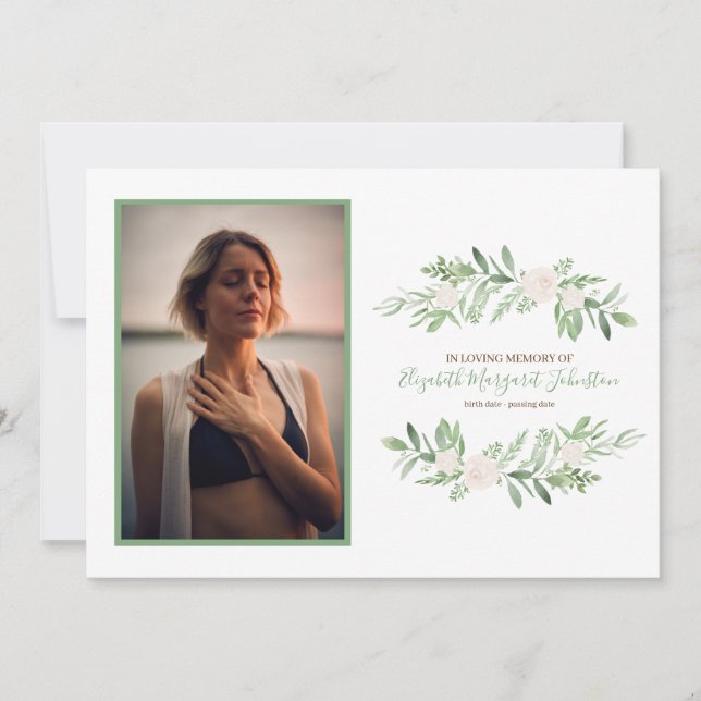 Elegant Ivory Floral In Loving Memory Funeral Thank You Card (Front)