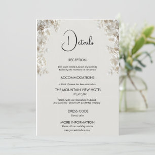Elegant ivory floral minimalist wedding details invitation