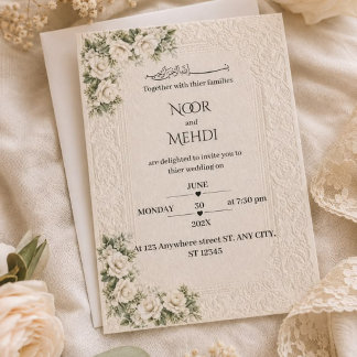 Elegant Ivory Floral Muslim Wedding Invitation
