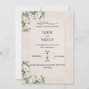 Elegant Ivory Floral Muslim Wedding Invitation