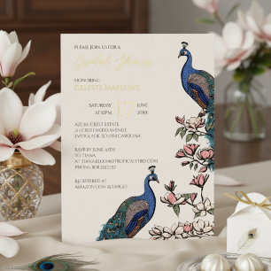 Elegant Ivory Floral Peacock Bridal Shower