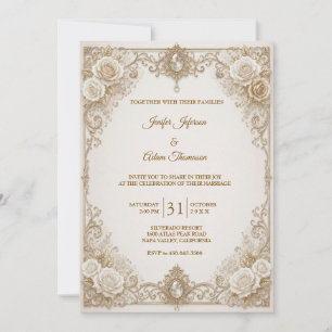 Elegant Ivory Floral Vintage Wedding Invitation