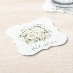 Elegant Ivory Floral Wedding Paper Coaster