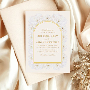 Elegant Ivory Floral with Gold Arch Frame wedding  Invitation