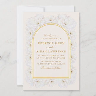 Elegant Ivory Floral with Gold Arch Frame wedding  Invitation