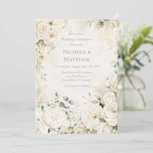 Elegant Ivory Florals Wedding Celebration  Invitation (Standing Front)