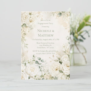Elegant Ivory Florals Wedding Engagement Party Invitation