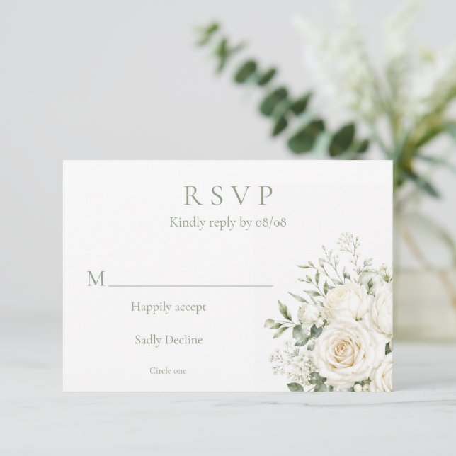 Elegant Ivory Florals Wedding  RSVP Card (Standing Front)