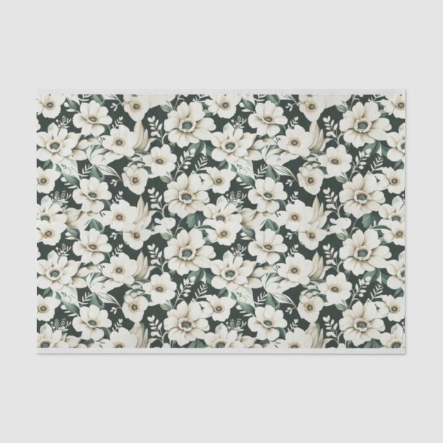 Elegant Ivory Flowers Tissue Paper (Front)