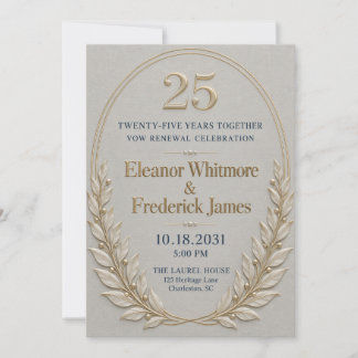 Elegant Ivory Gold 25th Anniversary Vow Renewal In Invitation