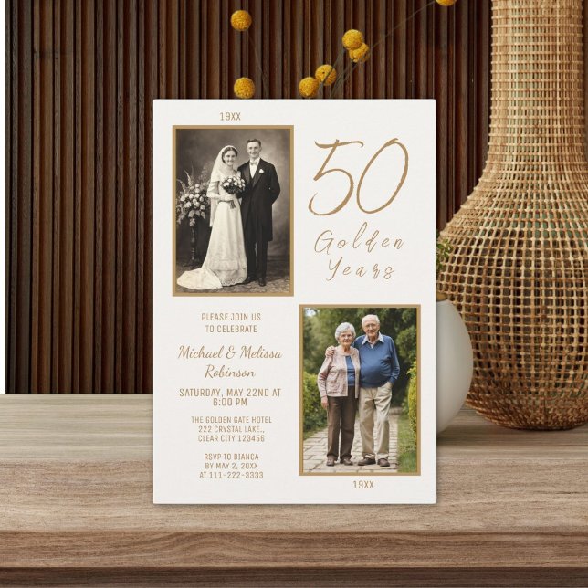 Elegant Ivory & Gold 50th Wedding Anniversary Invitation (Creator Uploaded)