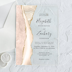 Elegant Ivory Gold Agate Wedding Acrylic Invitations