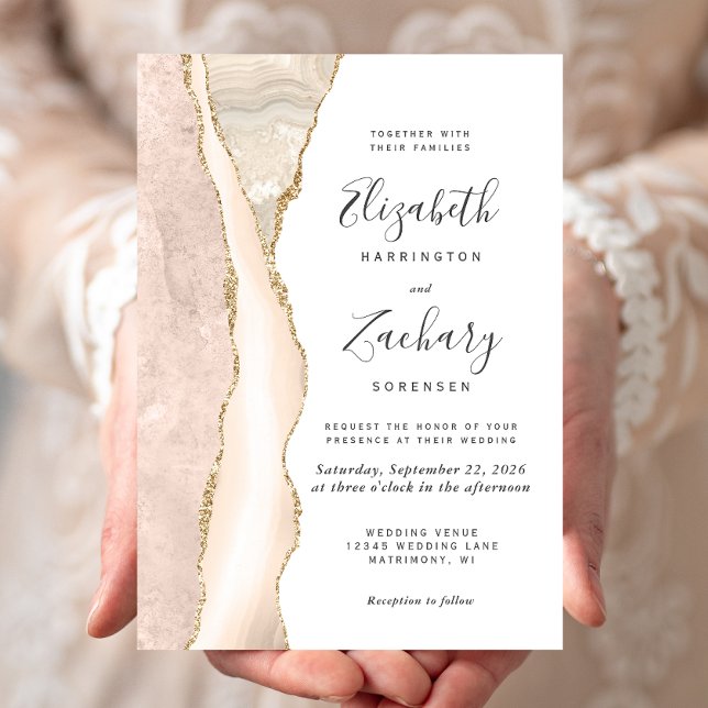 Elegant Ivory Gold Agate Wedding Invitation (Creator Uploaded)