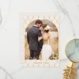 Elegant Ivory Gold Arch Photo Wedding Thank You Card