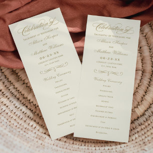 Elegant Ivory Gold Calligraphy Wedding Ceremony Programme