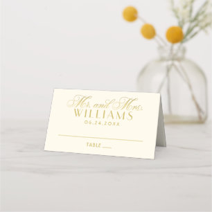 Elegant Ivory Gold Calligraphy Wedding Monogram Place Card