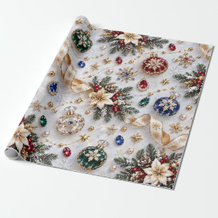 Elegant Ivory Gold Christmas Ribbons Wrapping Paper