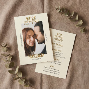 Elegant Ivory & Gold colored Vintage Photo wedding Invitation