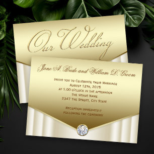 Elegant Ivory Gold Diamond Swirl Wedding Invitation