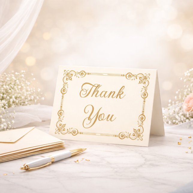 Elegant Ivory Gold Filigree Script Thank You Card (Creator Uploaded)