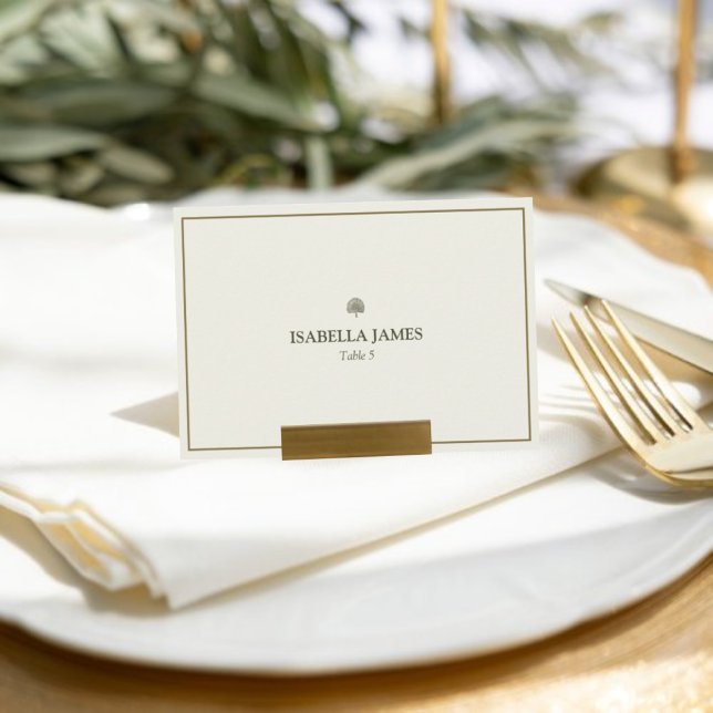 Elegant Ivory & Gold Flat Wedding Place Card (Romantic ivory & gold wedding place card — elegant detail for luxury and timeless receptions.)
