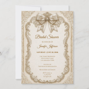 Elegant Ivory Gold Lace Bridal Shower Invitation