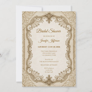 Elegant Ivory Gold Lace Bridal Shower Invitation