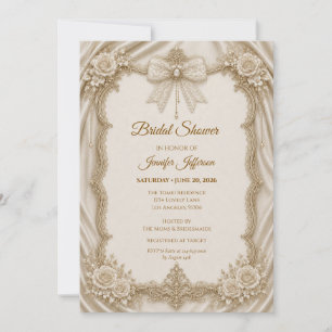 Elegant Ivory Gold Lace Bridal Shower Invitation