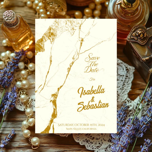 Elegant Ivory & Gold Marble Save the Date weeding Invitation (Creator Uploaded)