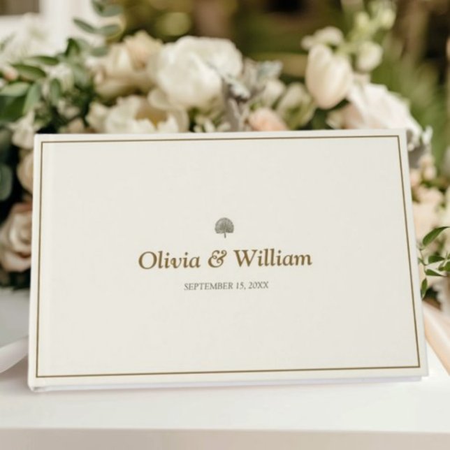 Elegant Ivory & Gold Palm Motif Wedding Guest Book (Elegant ivory & gold wedding guest book with timeless design for your special day.)