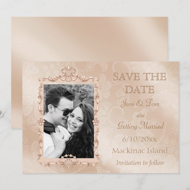 Elegant Ivory & Gold Photo Save the Date Invitation (Front/Back)
