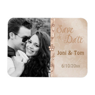 Elegant Ivory & Gold Photo Save the Date Magnet