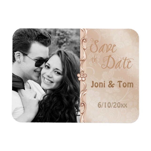 Elegant Ivory & Gold Photo Save the Date Magnet (Horizontal)