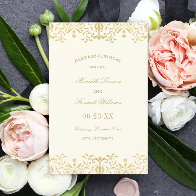 Elegant Ivory Gold Vintage Wedding Programs (Creator Uploaded)