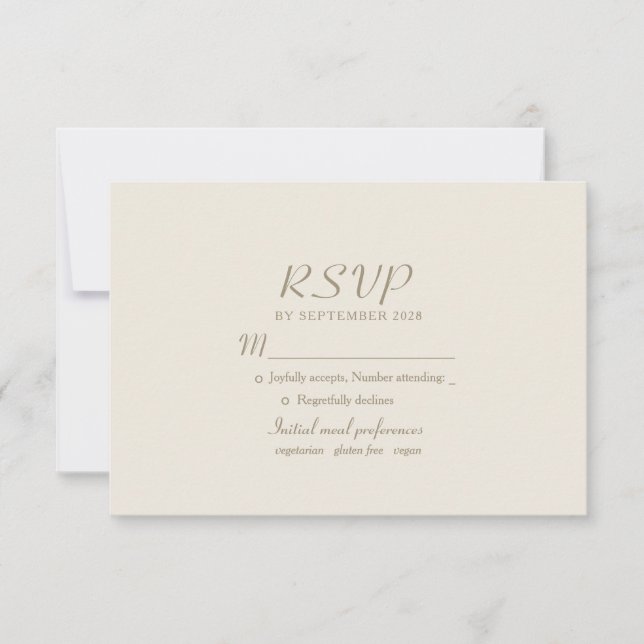 Elegant Ivory Gold Wedding  RSVP Card (Front)