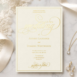 Elegant Ivory Gold Wedding Script Calligraphy