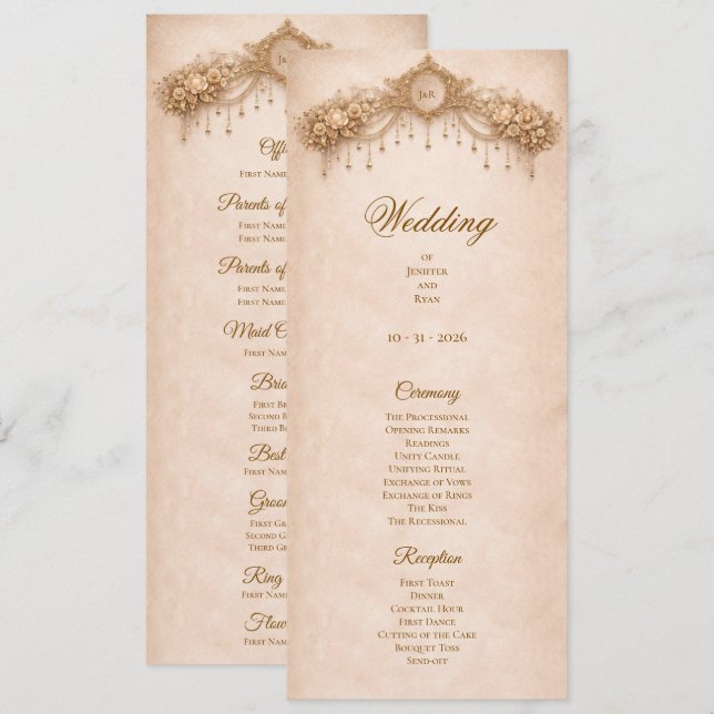 Elegant Ivory Gothic Halloween Wedding Program Menu (Front/Back)