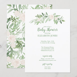 Elegant Ivory & Green Floral Baby Shower Invitation