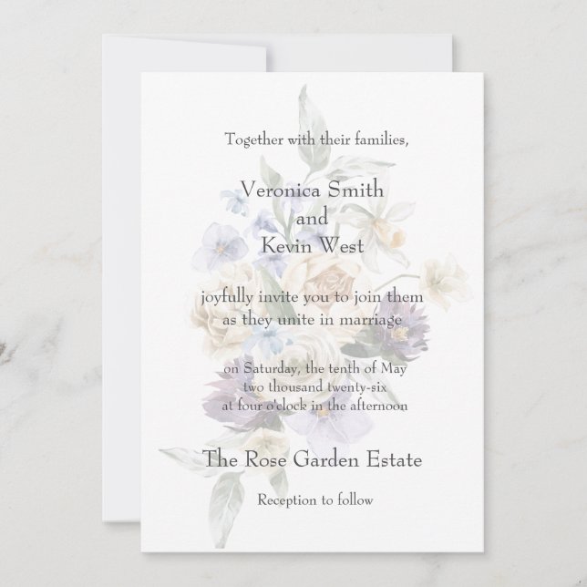 Elegant Ivory, Lavender & Blue Floral 5x7 Invite (Front)
