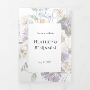 Elegant Ivory Lavender Floral Tri-Fold Invitation