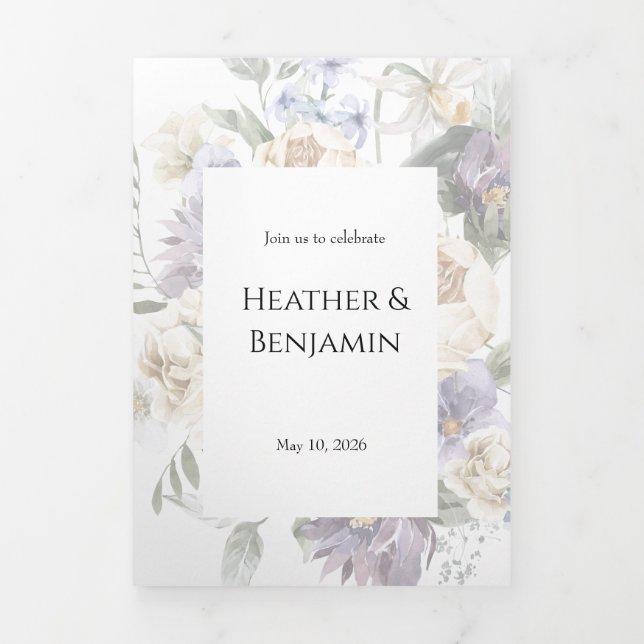 Elegant Ivory Lavender Floral Tri-Fold Invitation (Cover)