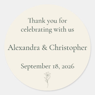 Elegant Ivory Lily Personalised Wedding Thank You Classic Round Sticker