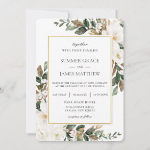 Elegant Ivory Magnolia Floral Greenery Wedding  Invitation