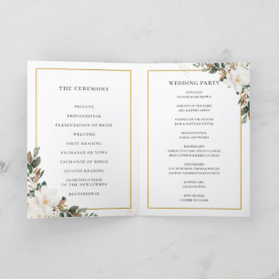 Elegant Ivory Magnolia Floral Greenery Wedding  Programme