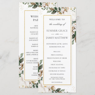 Elegant Ivory Magnolia Floral Greenery Wedding Programme