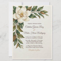 Elegant Ivory Magnolia Wedding Invitation