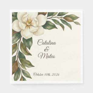 Elegant Ivory Magnolia Wedding Napkin